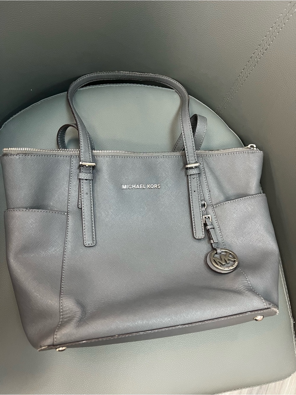 Michael Kors Black Saffiano Satchel with Logo Charm